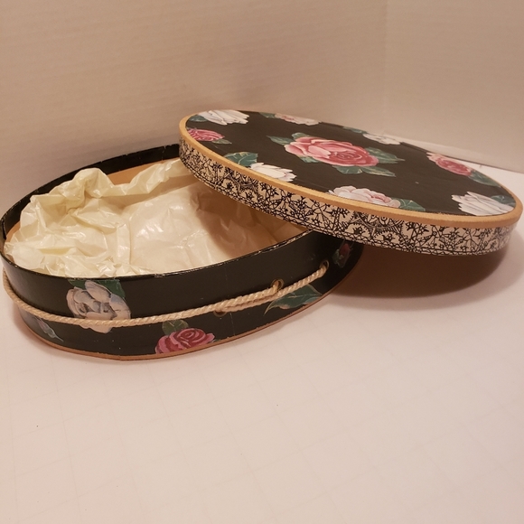 Decoupaged Upcycled Vintage Oval Box , Black with Roses - Picture 3 of 12